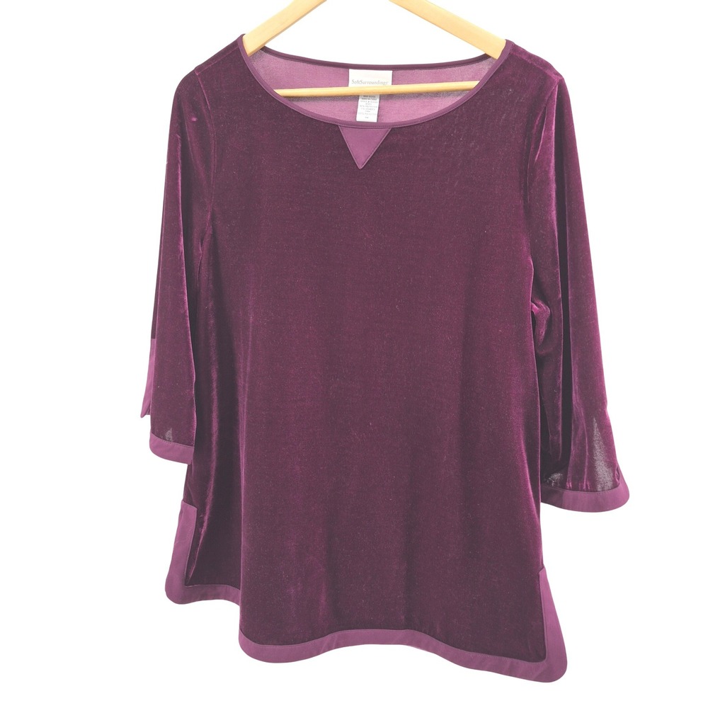 Soft Surroundings Plum Velvet‎ 3/4 Sleeve V Notch Neck Tunic Top PM Whimsigoth